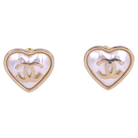 chanel heart pearl earrings|authentic Chanel logo stud earrings.